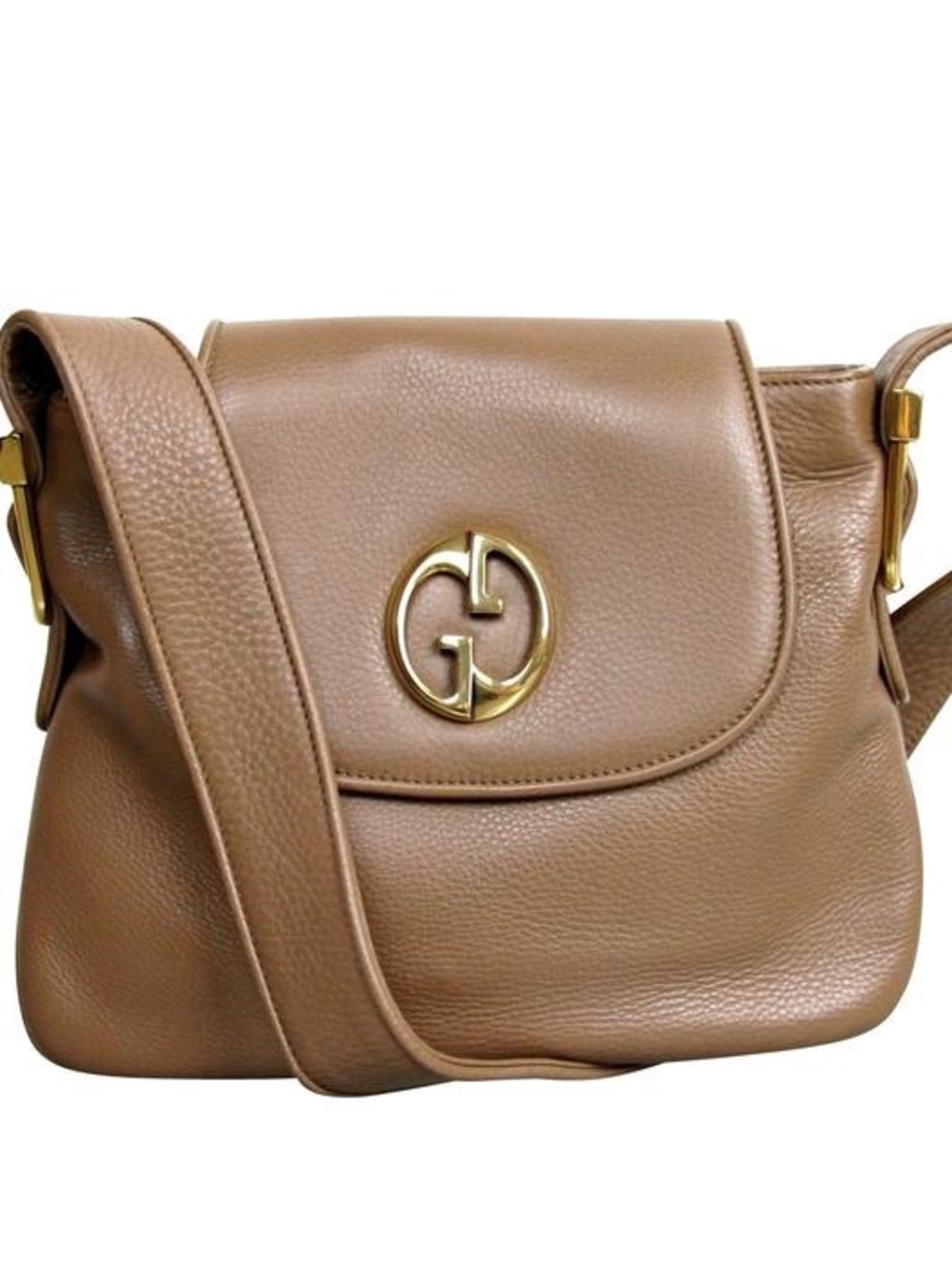 Gucci 1973 Brown Leather Shoulder Bag - Large GG Logo Vintage Inspired